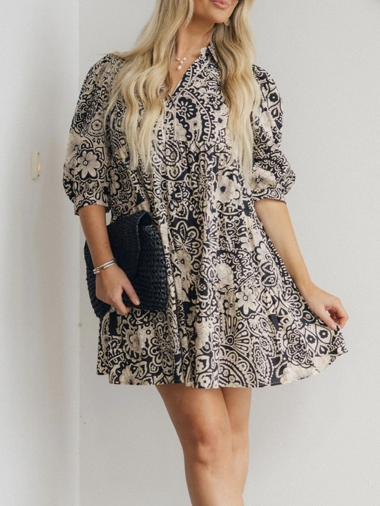 Umgee Dresses & Skirts - Umgee Black and Cream Floral Paisley Mini Cotton Dress Size Small